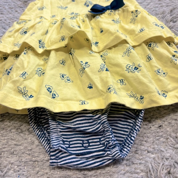 Carters Baby Girl Yellow, Navy Floral/Bee Dress 6M GUC - Picture 2 of 5